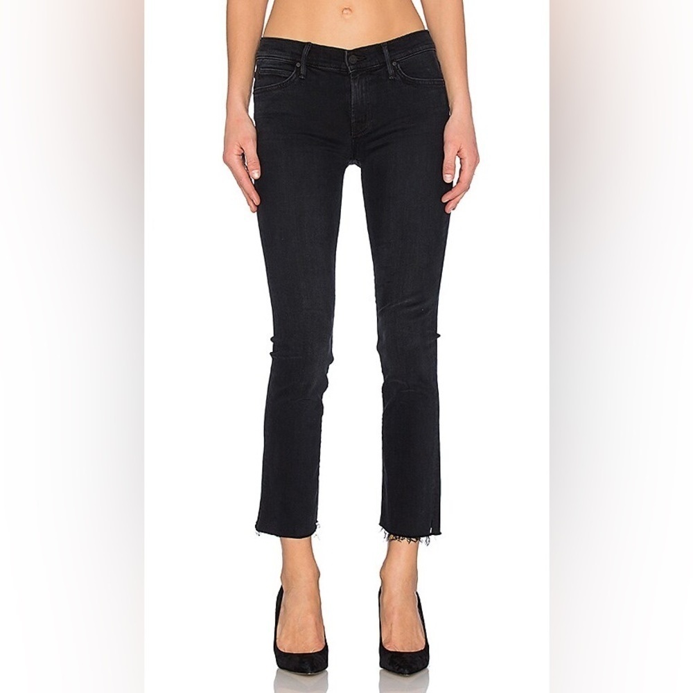 MOTHER The Rascal Ankle Snippet Raw Hem Jeans 25 Black Blackbird Skinny Denim